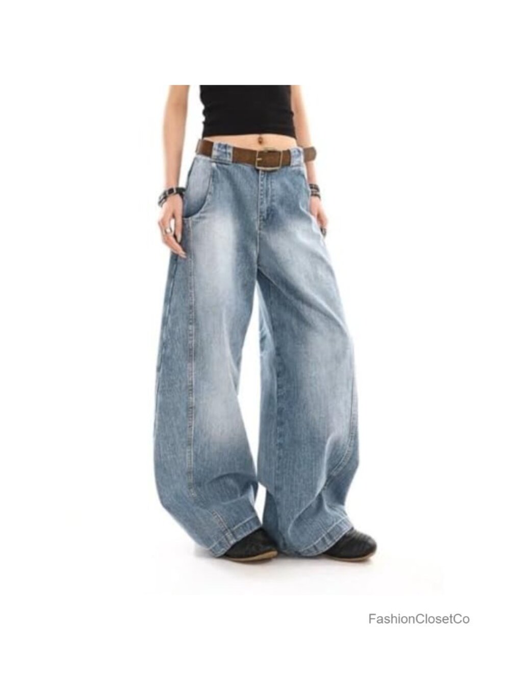 High Rise Barrel Jeans Women Wide Leg Baggy Pants Denim
